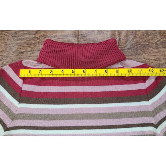Vintage Turtleneck Sweater Wool Blend Dark Pink Striped Size Sm Knit - Picture 7 of 8